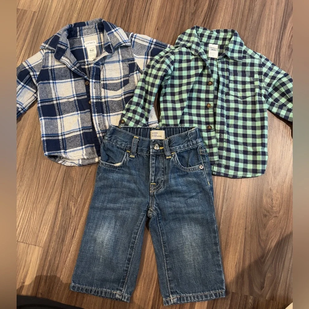 2 Button Downs and Jeans Bundle Size 9 Months 6-12 Months